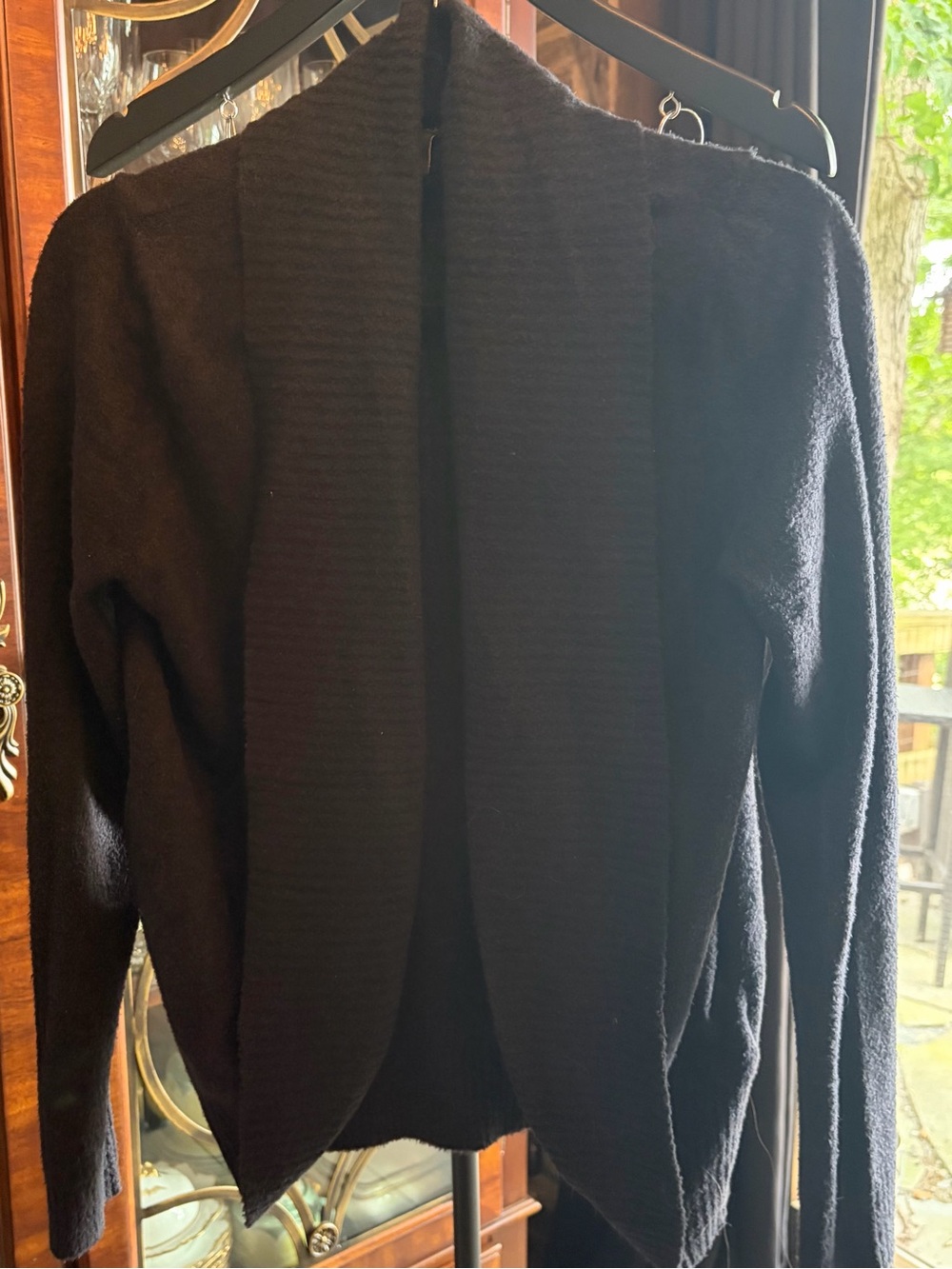Women’s Charcoal/Black Open-Front Knit Cardigan